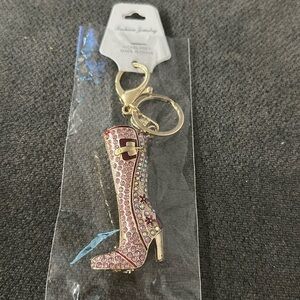 Gold and Pink Boot Keychain purse, charm NWT
